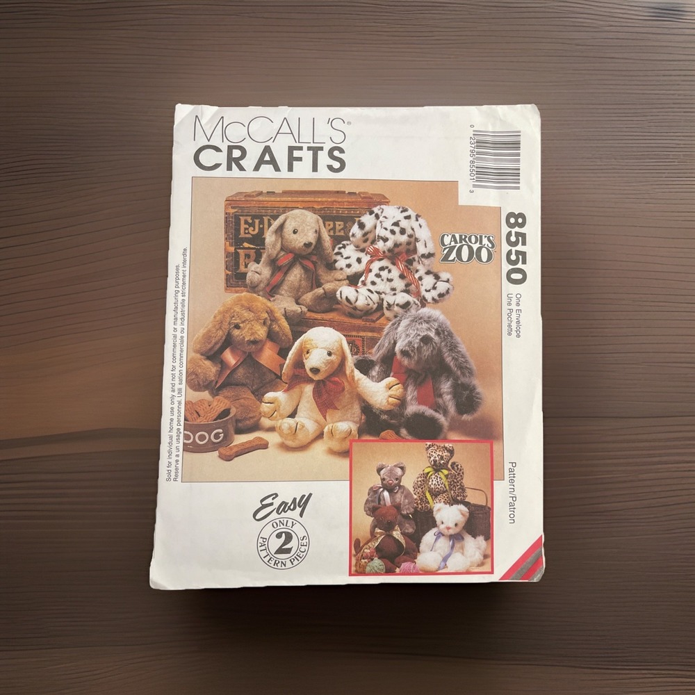 8550 McCalls SEWING Pattern Home Decor Stuffed Cat Puppy‎ Carol's Zoo Easy New